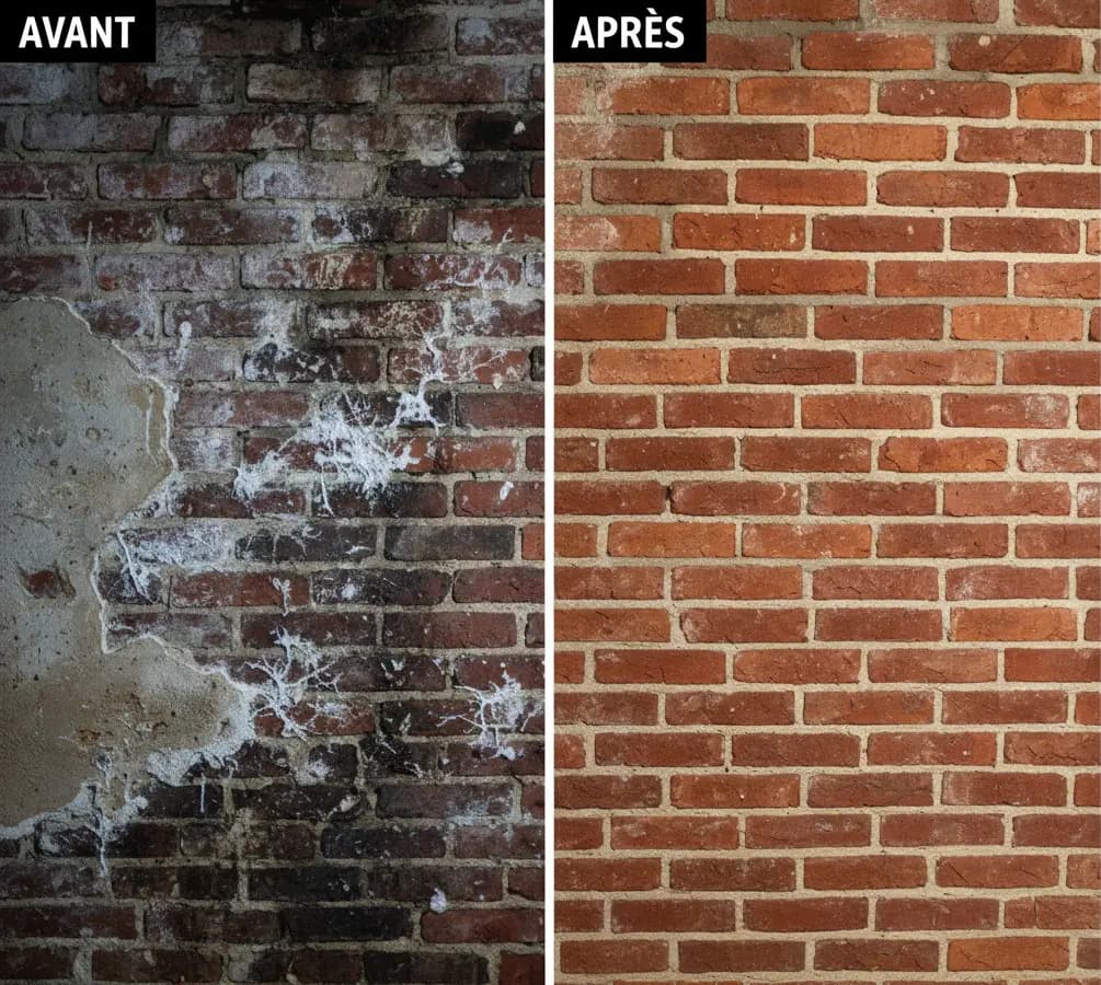 Salpêtre traité par IPB sur les murs d'une maison ancienne